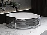 MEJE 16.75 Inch ELEGANT Silver Stripe Round Art Basin, Above Counter Bathroom Vessel Sink, Porcelain Ceramic Countertop Sink (Include pop up drain)