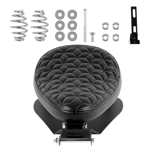 Image of DREAMIZER Motorcycle Seat Cushion Driver Solo Seats with Spring Bracket PU Leather Compatible with Harley Honda Yamaha Kawasaki Sportster Iron 883 1200 Chopper Bobber Cafe Racer-Rhombic Breathable