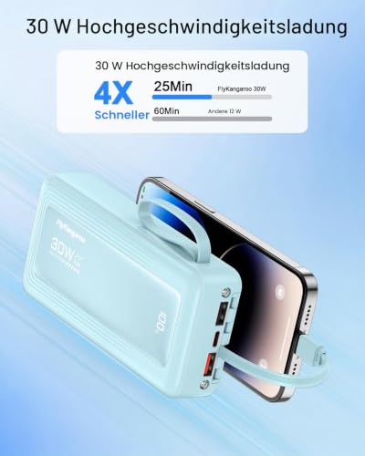 Powerbank 27000mAh mit 4 integrierten Kabel, 30W USB C Schnellladefunktion – Ansicht 2