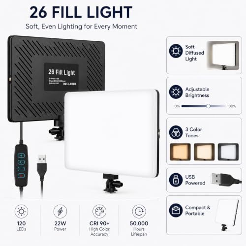 Image of 11-Inch USB LED Panel Light for Video, Dimmable, 3 Color Modes