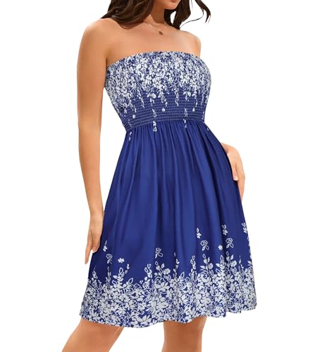 Image of elescat Summer Dresses for Women 2026 Strapless Casual Beach Cover Ups Tube Top Sundress