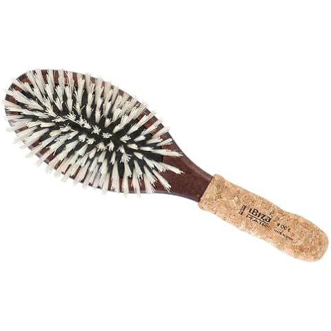 Ibiza Hair Professional Oval Boar Hair Flat Brush (OC6) with Reinforced Boar & Nylon Bristles & Cork Handle, Create Shiny Looks, For Short to Long Hair, Use Before or After a Blow Out, Heat Resistant Cover