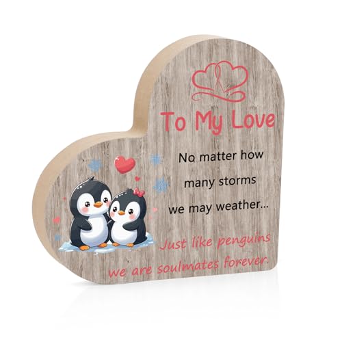 Image of Gifts for Girlfriend Valentines Gifts for Him Love Gift for Her Heart Wooden Sign Desk Decoration Ornament, Valentine Gift for Wife Boyfriend Husband Birthday Presents Christmas Valentines