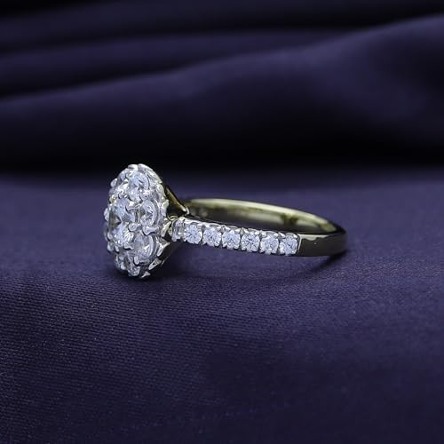 SAVEARTH DIAMONDS Floral Style, Round Cut Sparkling White Cubic Zirconia Cluster Bridal Engagement Promise Ring In 14k Gold Over Sterling Silver Jewelry For Women Gifts For Her3