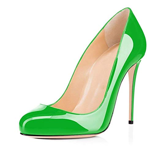 Fericzot Women's Party Stiletto Heels Sexy Round Toe Pumps Slip On High Heel Pumps Classics Pumps Basic Shoes Plus Size Green-Patent 13