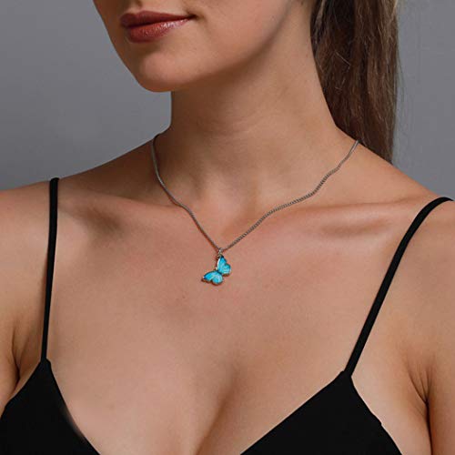 Aiyuan Fashion Necklace with Butterfly Pendant for Her Dainty Butterfly Necklaces Chain Jewelry for Women Ladies and Girls Gifts (Blue)
