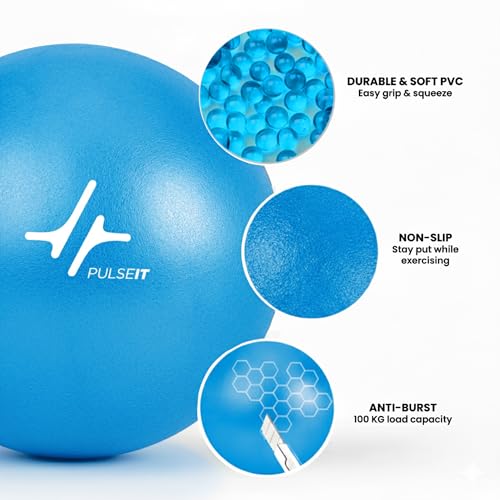 Image of PulseITOrbit Yoga Ball 25cm for Exercise, Balance & Core Strength | Anti-Burst Mini Pilates Ball for Home Workout, Yoga, Stability Training & Physical Therapy | Inflatable Soft Gym Ball (Blue)