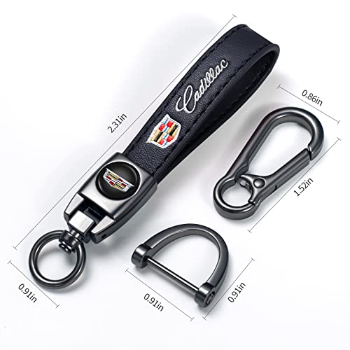 Image of Genuine Leather Car Key Chain for Cadillac Escalade CT4 CT5 CT6 ATS CTS SRX XT5 Keyring Keychain Accessories Family Present(Black)