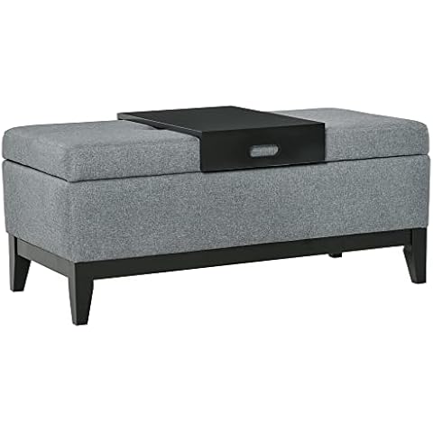 HOMCOM Sitzbank mit Stauraum Polsterbank Sitzhocker belastbar bis 120 kg mit Aufbewahrungsbox abnehmbar Polsterbank Schaumstoff laminierte Platte Birkenholz Dunkelgrau+Schwarz 107 x 50 x 44 cm Cover