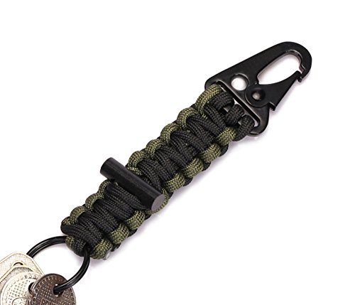 Ekloen 2 Pack Paracord Carabiner Survival Keychain Lanyard With Firestarter (Black+Military Green) #TOP5
