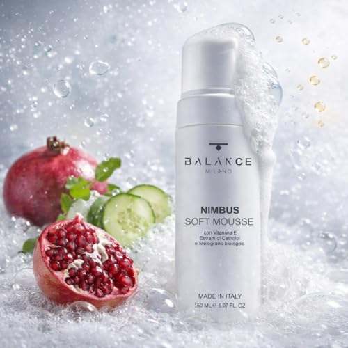 BALANCE MILANO 150 ml Mousse Detergente Viso Struccante Delicata con Vitamina E, Cetriolo Bio, Melograno Bio - Schiuma Struccante Viso Made in Italy - Tutti i Tipi di Pelle - Skin Care