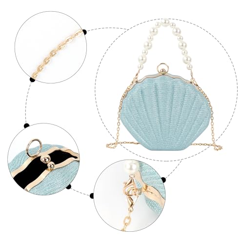 Image of Glitter Seashell Evening Clutch Purse Mini Chain Crossbody Bag Pu Leather Shell Pearl Shoulder Bag