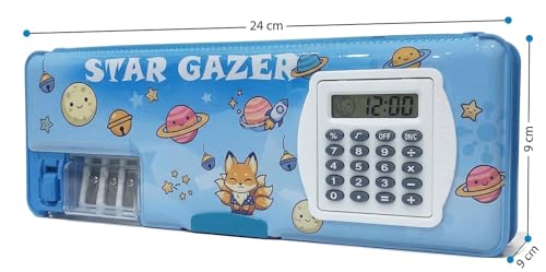 Image of YBN Multipurpose Magnetic Pencil Box with Calculator & Dual Sharpener for Girls & Boys for School | Big Size Cartoon Printed Pencil Case for Kids Plastic, Pack of 1 (Cartoon - D)