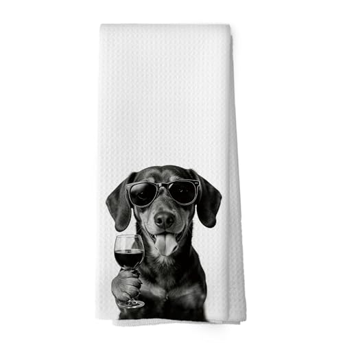 XPH Funny Dachshund Wine Bar Kitchen Dish Towels, Dachshund Gifts for Women Men, Weiner Dog Doxie Gifts for Women Hand Towels Kitchen Tea Towel Decorations, 16x24inch