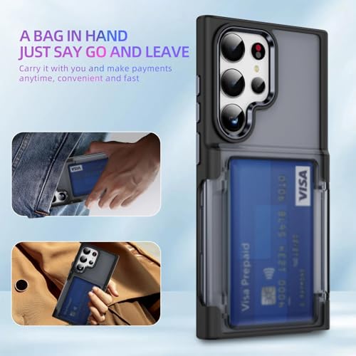 Image of KARWAN Shockproof Translucent Cardholder Back Case Cover Compatible with Samsung Galaxy S25 Ultra Hybrid with Strong Minimalist Design (Black)