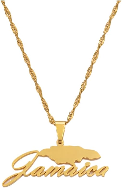 925 Sterling Silver Map Of Jamaica Necklace For Women Men - 14k Yellow Gold Jamaica Map Pendant Necklaces Jamaican Necklace Jamaica Pendant Jamaican Jewelry Gifts For Men Women