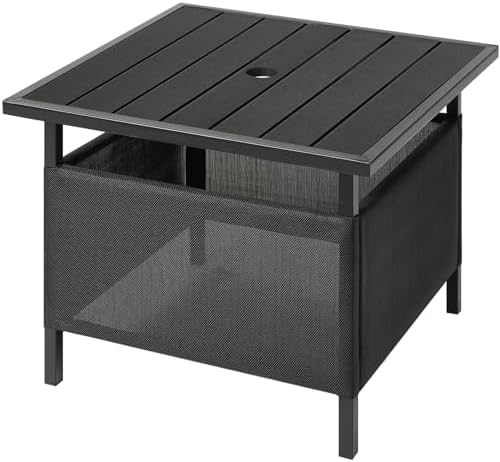 LZRS Adirondack Square Outdoor Side Table with Umbrella Hole, Pool Composite Patio Table,HDPE End Tables for Backyard,Pool, Indoor Companion, Easy Maintenance & Weather Resistant(Black)