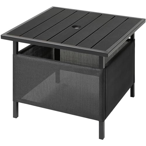 LZRS Adirondack Square Outdoor Side Table with Umbrella Hole, Pool Composite Patio Table,HDPE End Tables for Backyard,Pool, Indoor Companion, Easy Maintenance & Weather Resistant(Black)