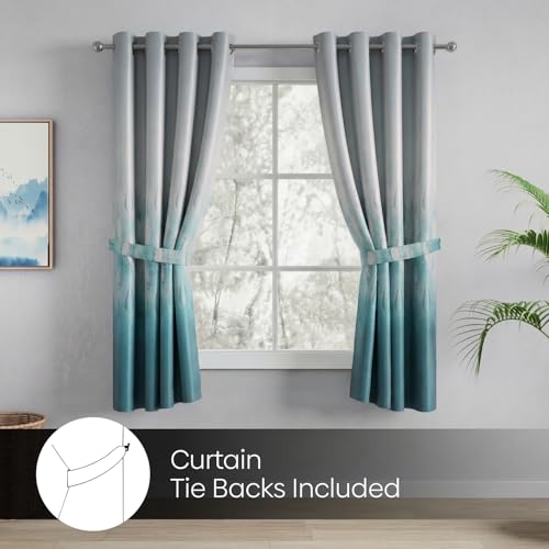 Image of haus & kinder Blackout Window Curtains 5 Feet Long Pack of 2 Window Curtains, 5 Feet Curtains for Window, 80% Room Darkening (Turquoise, 114x152 CM)