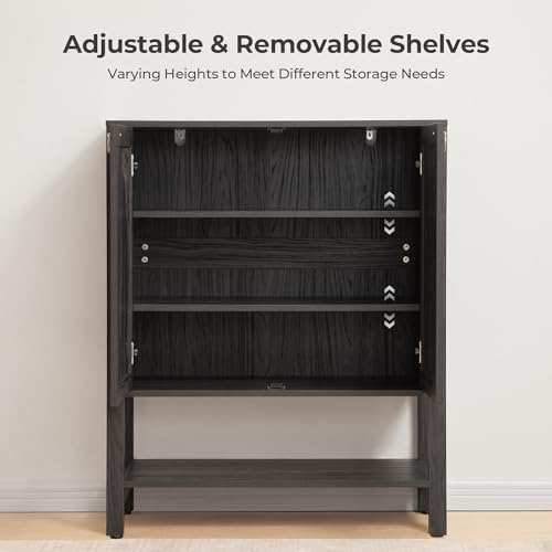 Image of SICOTAS Shoe Storage Cabinet for Entryway - 5 Tier Rattan Entry Shoe Organizer Cabinet with Shelves & Doors, 2 Pieces Farmhouse Boho Tall Shoe Rack for Hallway, Living Room, Closet (Obsidian)
