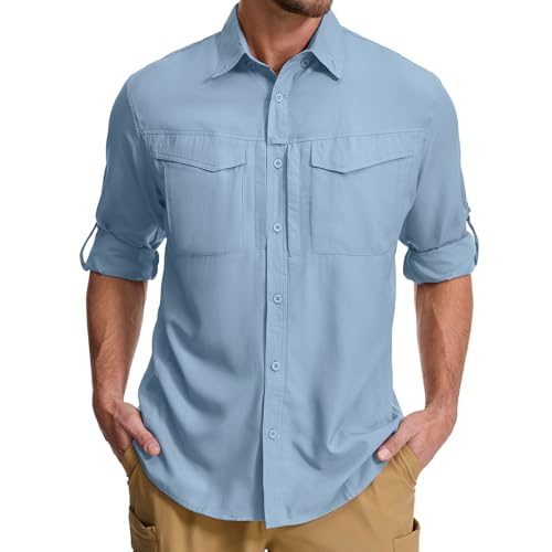mixtiq Men's Sun Protection Safari Shirts Long Sleeve UPF 50 UV Quick Dry Travel Hiking Fishing Shirts with Zipper