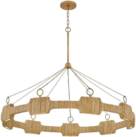 Hinkley 34108BNG Raffi Large LED Chandelier, Integrated LED, Lisa McDennon, Bohemian Style, Burnished Gold and Hand-Wrapped Raffia