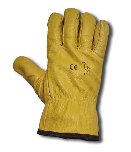 LLB Premium Fleece Lined Yellow Leather Winter Thermal Cold Work Gloves PPE HGV Lorry Two works Large L9, Large L 9 - Image 2
