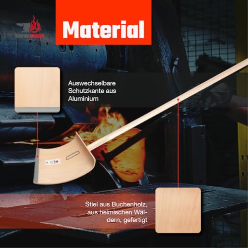 SHW-FIRE | Schneeschieber mit 50cm Schaufel und 150 cm Ovalstiel, Schaufel mit 5-Fach verleimtem Sperrholz mit Aluminium-Schutzkante Premium Schneeschaufel mit Buchenholzstiel | Made in Germany – Bild 6