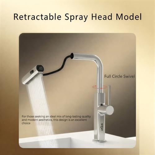Image of ARQUIN Pull Down Kitchen Faucet SS304 Kitchen Sink Tap Faucet- Hot and Cold with 360 Swivel Deck Mounted Dual Spray Kitchen Tap for Home Sink (Magical Pullout Multiflow Faucet Silver)