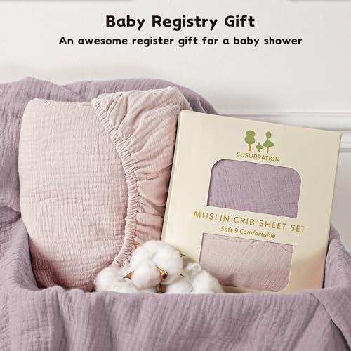 Susurration Muslin Crib Sheets 2Pack 100% Cotton Soft&Breathable Nursery Sheet 28X52Inch Baby Fitted Bed Sheets For Standard Crib Mattress&Toddler Bed Mattress thumb #6