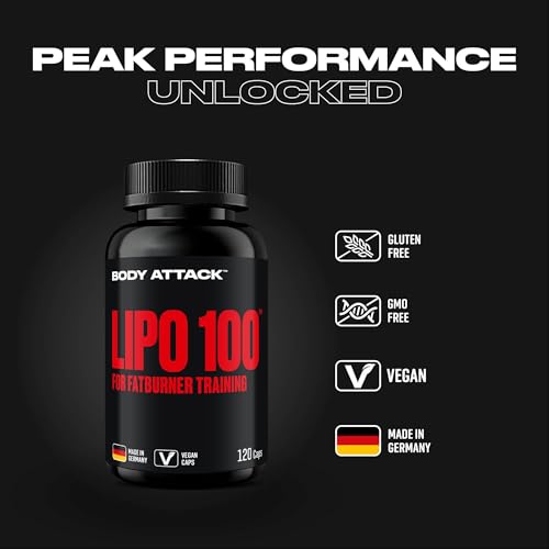 Body Attack LIPO 100-120 Kapseln - Mit Lipocholine®, 200 mg Koffein, Ginseng & Grüner Tee Extrakt - Zusätzliche B-Vitamine und Zink - Für Fatburner-Training & Diät - Made in Germany – Bild 5