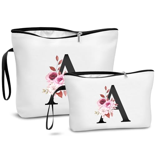 DBPBToU A-Z Set De 2 Neceser Mujer con Letras Personalizadas, Neceser Maquillaje para Viaje, Regalos Originales para Mujer, Idea De Regalo Creativo, Ideal para Cumpleaños De Madres Y Mujeres (A)