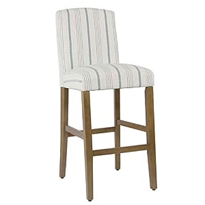 HomePop Parsons Classic Upholstered High Back Curved Top Barstool, 29-inch, Blue Calypso Stripe HomePop Parsons Classic Upholstered High Back Curved Top Barstool 29 inch Blue Calypso Stripe