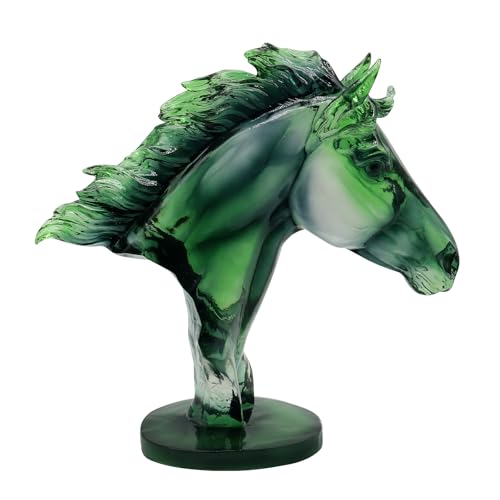 Lukitas Green Horse Head Statue - Modern Abstract Resin 12in