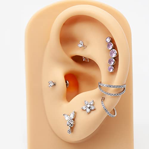 Designfy 14K White Gold Eyebrow Rings, Eyebrow Barbell 16G, Rook Piercing Jewelry, 8Mm Eyebrow, Daith Piercings Body Jewelry thumb #5