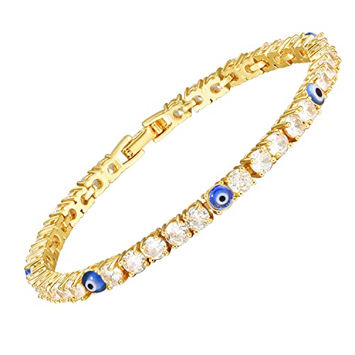 Evil Eye Bracelets for Women 18K Gold and Silver Filled with 4MM Cubic Zirconia Tennis Bracelet Evil Eye Jewelry