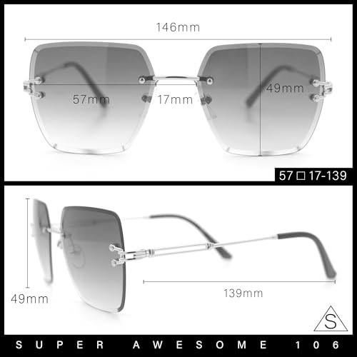 SA106 Womens Rimless Oversized Rectangle Designer Fashion Metal Rim Sunglasses3