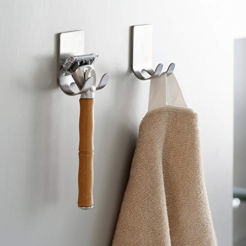 kwmobile 2x selbstklebende Halterung für Rasierer - für versch. Oberflächen - Nassrasierer Halter Set - Wand Haken Silber - Image 3