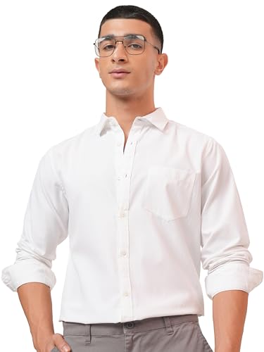 Image of Highlander Men's Slim Fit Shirts | Solid | Long Sleeves | Spread Collar | Formal Shirts | Men Shirts White