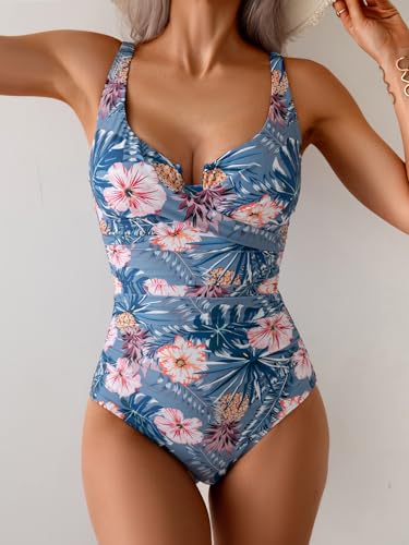 Image of B2prity Women's Underwire One Piece Swimsuit Tummy Control Ruched Bathing Suit Criss Cross V Neck Swimwear