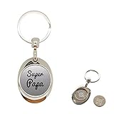 Dimension : 4,5 x 3,5 cm Mygoodprice Porte clé en Métal alu brossé avec jeton aimanté gravé Super Papa