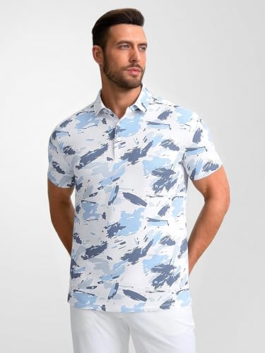 Image of Alex Vando Mens Golf Shirts Short Sleeve Breeze Quick-Dry Print Polo Shirt