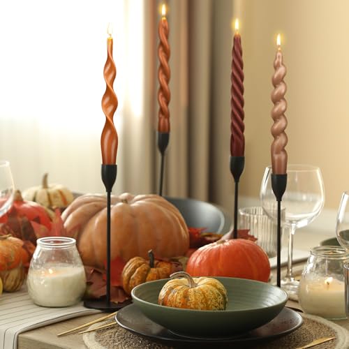 Nuanchu 4 Pcs Twisted Taper Candles Wax Unscented Smokeless Spiral Swirl Candlesticks for Wedding Holiday Dinner Party Home Decorations(7.87 Inch Pure Fall Color)