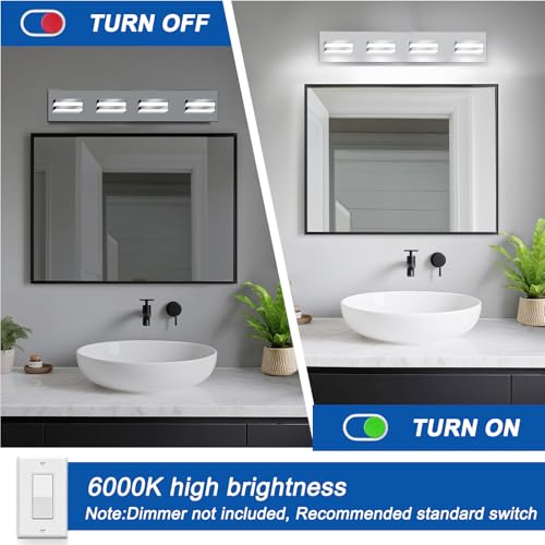 Image of IZORRO LED Modern Bathroom Lights Fixtures(4-Light,Dimmable,360Rotate),Chrome Acrylic Wall Lighting,Vanity Lights for Bathroom Over Mirror - 6000k 24In (No Assembly Required)