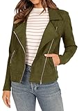 KIRUNDO Women's 2024 Fall Long Sleeve Faux Suede Moto Biker Jackets Lapel Zip Up Casual Cropped Coat Outwear(Army Green, X-Large)