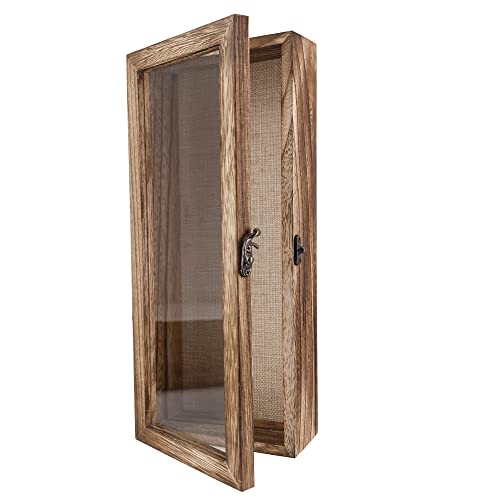 Image of GraduationMall 5x12.5 Shadow Box Frame Solid Wood Glass Door Display Case with Linen Back and 6 Stick Pins,1.5 inches Interior Depth,Ideal for Memorabilia Pictures Flowers Medals Tickets