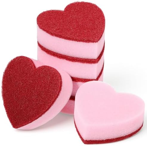 Breling 6 Pcs Heart Shaped Scrub Sponges Valentine Gifts Dual-Sid...