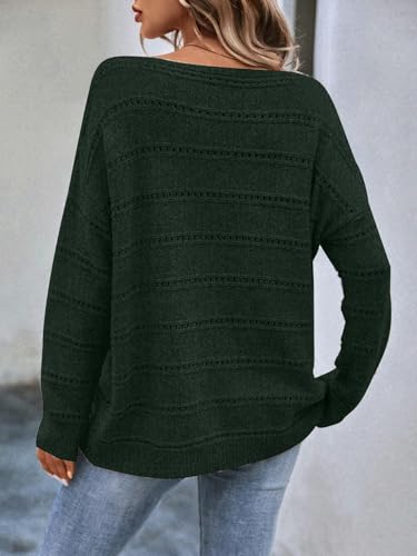 Image of Women's Sweater Soft Boat Neck Long Sleeve Oversized Sweaters Crochet Pullover Knit Tops