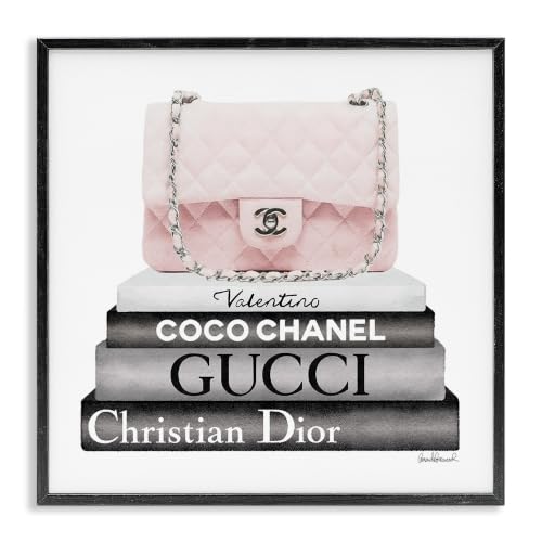 Pink Quilted Purse Bookstack Glam, 24 x 24 Inch Framed Giclée Print