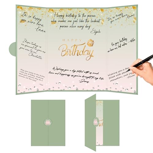 Image of Crenics Green and Pink Birthday Decorations for Women, Creative Birthday Guest Sign in Book Alternative, Happy Birthday Signature Book 18 inch x 12 inch, Awesome Birthday Gifts for Girls